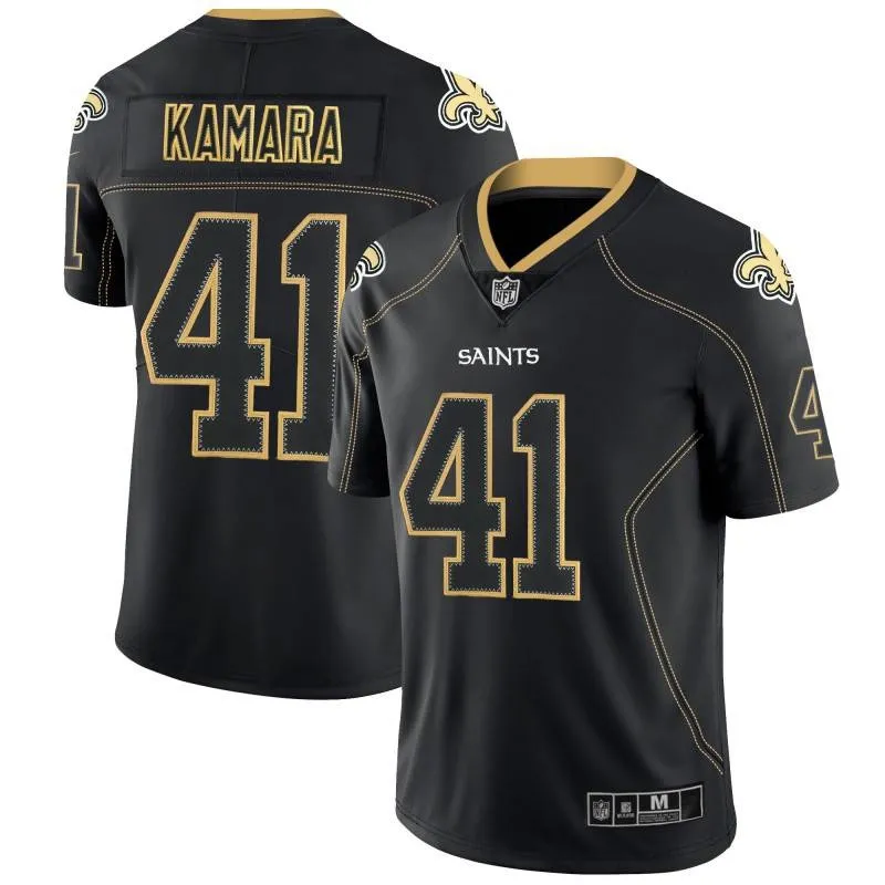 Top-quality HQ1 NFL Saints Kamara Thomas Brees Jersey Football Tshirt Black  Classic Sports Tops Plus Size QH1