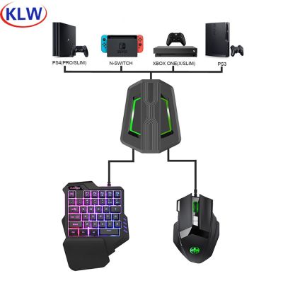 KLW One Handed Keyboard and Mouse Set with converter Gaming Mause Keypad for PC PS3 PS4 XBOX Switch With RGB Backlight Game Mice