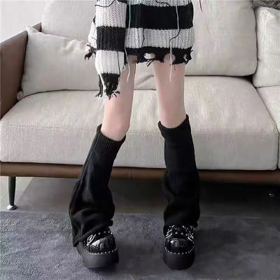 ญี่ปุ่น Y2k โลลิต้าขาอุ่นถุงเท้าสีดำสีขาว Leggings Kawaii ถักถุงเท้ายาวบูต Cuffs อบอุ่นเท้าปกอุ่นข้อเท้า