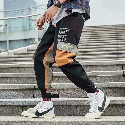ชาย แฟชั่น ดำ กางเกงขายาวกระเป๋าข้าง สีผสม ใส่สบาย กางเกง สไตล์เกาหลี กางเกงวินเทจ แฟชั่น กางเกงวอร์ม V32