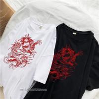 Women Men T-Shirt Harajuku Y2k Top Cotton Retro Korean Style Dragon Gothic Myth Print Clothes Plus Size Loose Oversized T-Shirt