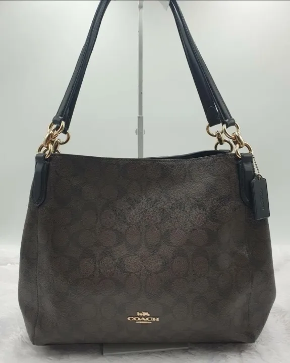 Coach F80298 Hallie Signature Coated Canvas Monogram Shoulder Bag Brown Black Lazada PH