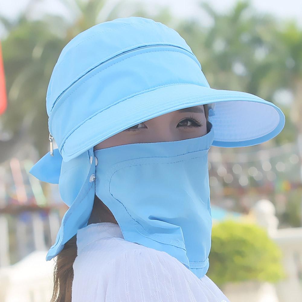 Womens UPF+50 Sun Caps Visor Detachable Flap Hat Foldable Wide Brimmed Anti-UV Cycling Protective Cap 