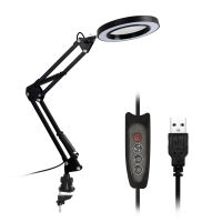Magnifier Lamp 5X Magnifying Glass Desk LED Light Foldable Reading Lamp Magnifying with Three Dimming Modes USB Power Supply