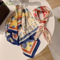 WILLIS Luxury Square Scarf Elegant Hair Tie Band Women Silk Scarf Print Flower Beach Stripe Sunscreen Shawl Female Head Scarf