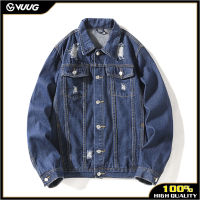 VUUG Four Seasons Denim Jacket Men S Slim Fit Hole Jacket Loose Size Casual Top