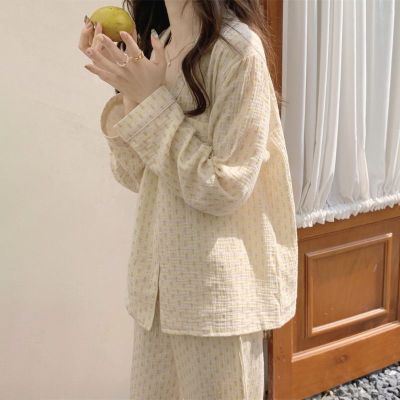 Korean version of pyjamas female Spring and autumn 2023 new home wear long sleeve set female sweet can wear two sets autumn vmn