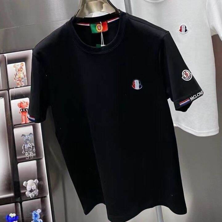 เสื้อเชิ้ตแขนสั้นปักตราสัญลักษณ์ขนาดเล็กลายฤดูใบไม้ร่วงและฤดูหนาวแบบหนา-เสื้อยืดแขนสั้นแขนสั้นแบบลำลองเสื้อครึ่งแขนแขนสั้นคอกลม