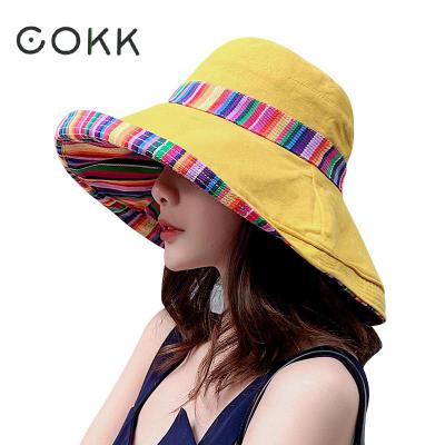 [hot]COKK Women Summer Hat Floppy Fisherman Cap Double Sided Sun Hat Female Wide Large Brim Bohemia Sunhat Beach Hat Cap Vacation New