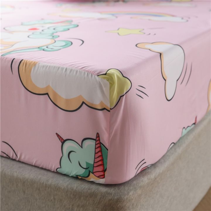 heureux-hot-sell-fitted-bedsheet-single-queen-king-size-cotton-fabric-pink-color-unicorn-pattern