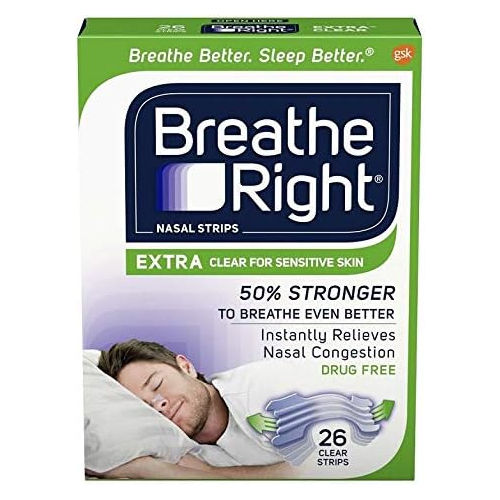 ‎Breathe Right Breathe Right Extra Strength Clear Drug-Free Nasal Strips for Congestion Relief 26 Count (Pack of 1)