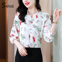 SNUG เสื้อชีฟองไฮเอนด์สำหรับผู้หญิงในฤดูใบไม้ร่วง2023แฟชั่นใหม่พิมพ์อารมณ์อเนกประสงค์เสื้อเข้ารูปแขนยาวกระชับสัดส่วน