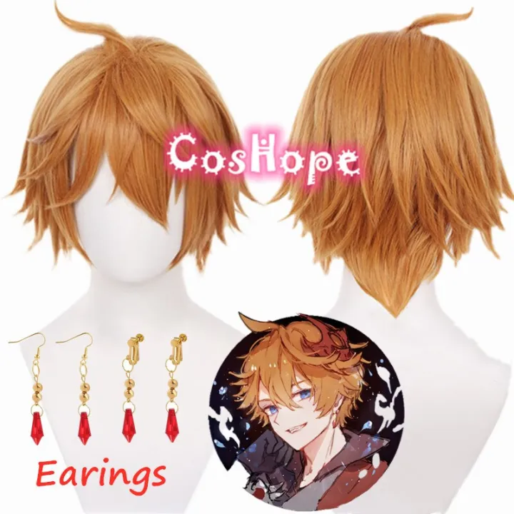 Wig Cosplay Genshin Impact Tartaglia, Wig Cosplay Anime Pendek Cokelat