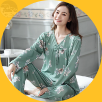 Spring Autumn Elegant Floral Womens Pajamas Sets Pyjamas Long Sleeved Cotton Sleepwear Lady Pijamas Homewear Nightgown Fashionn