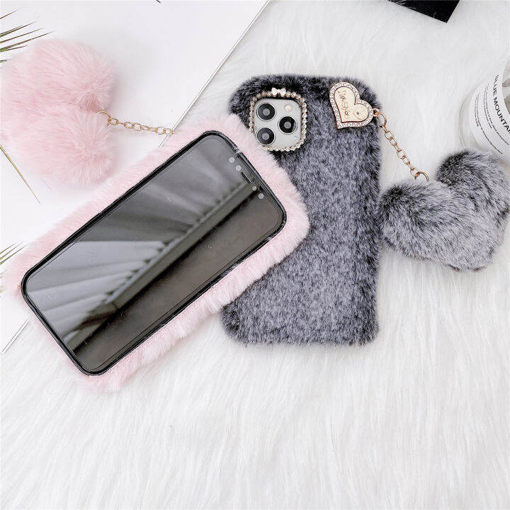 สำหรับ-huawei-p40-p30-p20-mate-40-30-pro-lite-สวย-furry-กรณีขนสัตว์หัวใจ-super-soft-warm-furry-น่ารักกรณีกลับ-luxury-rhinestone-girly-faux-fur-ขนปุยกันกระแทกป้องกันผู้หญิง