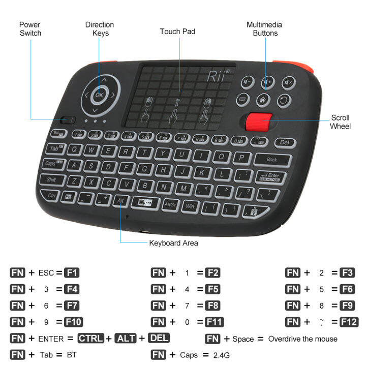 Rii i4 Mini Bluetooth Keyboard 2.4GHz Dual Modes Handheld Fingerboard