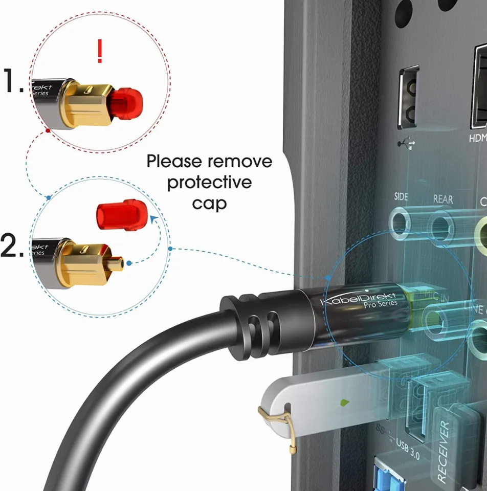 KabelDirekt Optical Digital Audio Cable (6 Feet) Home Theater Fiber Optic  Toslink Male to Male Gold Plated Optical Cables Best For Playstation & Xbox  - PRO Series 