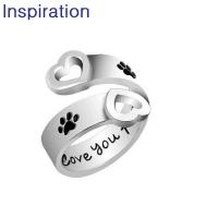 Pet Rescue Jewelry Puppy Pet Dog Footprint Paw Print Heart Cut Out I Will Love You Forever Rings Cat Memorial Jewelry Rings 10pc