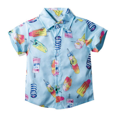 Hot Sale Kids Shirts Summer Boys Fashion Cartoon Print Shirts Boys Cotton Comfortable Short Sleeve Shirts Childrens Clothing