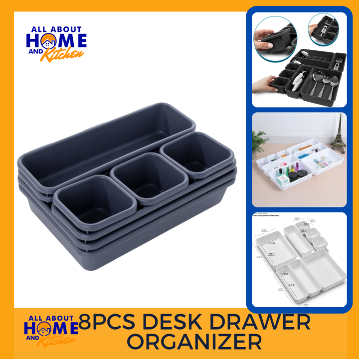 8PCS Space Saver Drawer Organizer 8Pcs Interlocking Desk Drawer