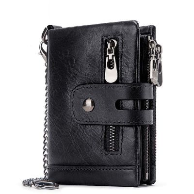 Engraving Name Genuine Leather Men Wallet Coin Purse Small Card Holder Chain Portfolio Portomonee Gift Walet For Women Dropship