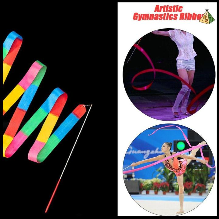 Yiwen 2m Twirling Rod Rainbow Stick Ballet Streamer Artistic Gymnastics Ribbon Colorful Gym 4348