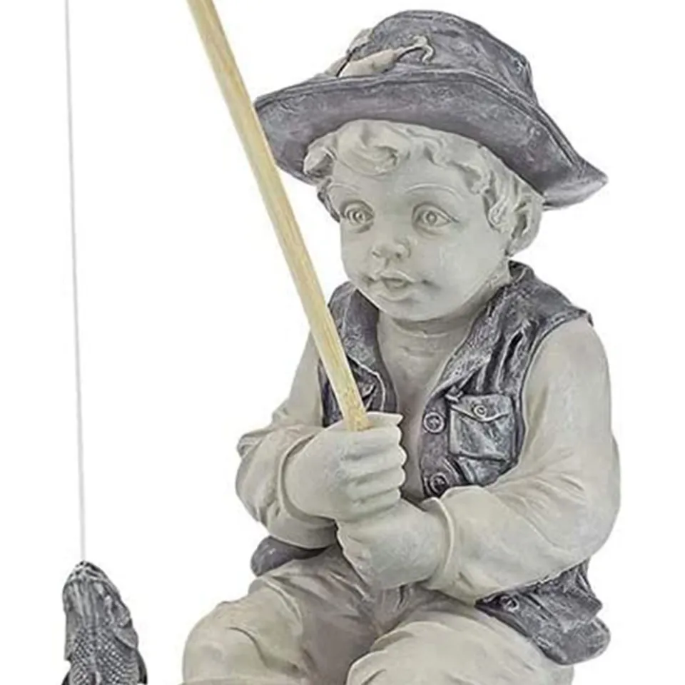 Chinatera] Gone Fishing Boy Statue Resin Little Boy Fisherman Sculpture  Figurine Ornaments Pool Pond Yard Garden Decoration