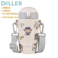 ♙▩ Diller Kids Vacuum Flask Thermos With Straw Stainless Steel Drinking Water Bottle (300ml/430ml) MLH8940