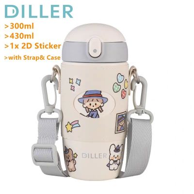 ♙▩ Diller Kids Vacuum Flask Thermos With Straw Stainless Steel Drinking Water Bottle (300ml/430ml) MLH8940