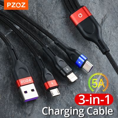 PZOZ 3 in 1 USB Cable 5A Type C Cable Super Fast Charging For iPhone 14 13 12 Samsung Xiaomi Huawei Wire Cord Micro USB Charger
