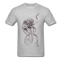 Retro black T-shirt mens elegant octopus print T-shirt Steampunk topless shirt personalized T-shirt with short sleeve present for Fathers Day