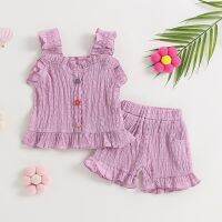 Baby Girl 2Pcs Summer Outfits Solid Color Sleeveless Ruffle Tank Tops and Elastic Shorts Set Newborn Clothes Toddler Clothes Set  by Hs2023