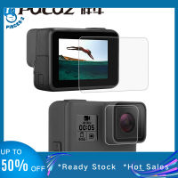 PULUZ ตัวป้องกันกรอบเคสกระจกเทมเปอร์สำหรับ Gopro Hero 5 6 7เลนส์กล้องถ่ายรูปหมวกหน้าจอ LCD ฟิล์มป้องกัน