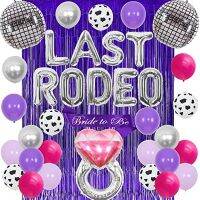 FANGLELAND Last Rodeo Bachelorette ของตกแต่งงานปาร์ตี้สีม่วง-Rodeo ล่าสุดลูกโป่งตัวอักษรแฟนซี,สายสะพายผู้ที่จะเป็นเจ้าสาว,4D เสื้อลายดิสโก้และคลื่นเสียงหัวใจฟอยล์ลูกโป่งม่านแวววาวสำหรับของใช้ในงานเลี้ยงสละโสดคาวบอยสาว