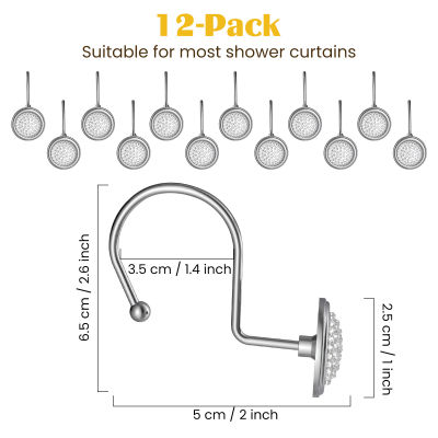 Shower Curtain Hooks,Set of 12 Heavy Duty Metal Decorative Shower Curtain Rings Vintage Rustproof Curtain Hooks for Shower Rods