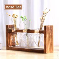 Wooden Frame Glass Hydroponic Plant Vase Flower Pot Office Home Garden Decorations Love Heart Crystal Glass Vase Vintage