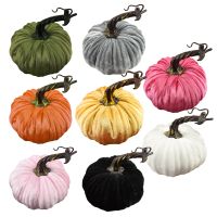 【CW】 Fall Artificial Pumpkins Fake Velvet Pumpkin Halloween Decoration Assorted Color Small Foam Pumpkins Autumn Table Centerpiece