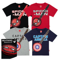 Marvel Boy T-shirt  Spider-Man&amp;Captain America (with bag) - เสื้อยืดเด็กผู้ชายลายมาร์เวล เสื้อติดกระเป๋า สไปเดอร์แมน  กัปตันแเมริกา สินค้าลิขสิทธ์แท้100%