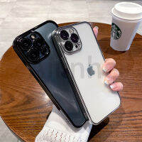 เคสโทรศัพท์ซิลิโคนใสสีม่วงสำหรับ iPhone 14 13 11 12 Pro Max XR XS Max 14 Plus กล่องโลหะชุบหรูหรา