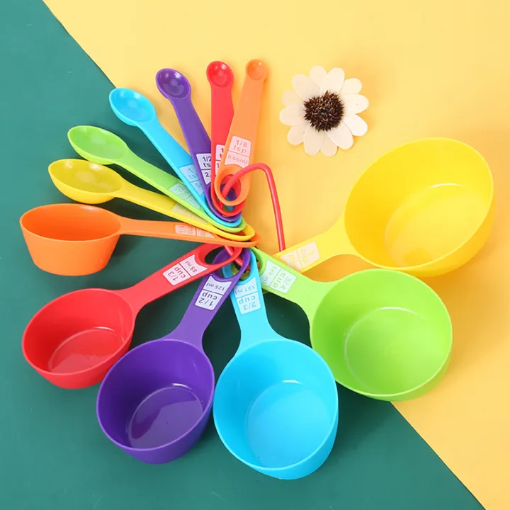 10pcs/set Baking Tool Set Creative Rainbow Measuring Spoon Plastic Measuring  Cup Multi-functional Washing Basket Powder Sieve