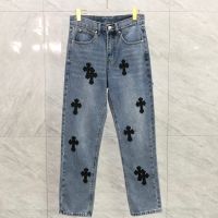 High Quality Chrome Heart 2023 autumn and winter CH black leather label jeans mens loose cross pants men