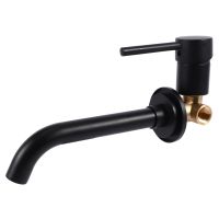 Modern Brass Wall Basin Mixer Tap Bathroom Kitchen Sink Faucet Swivel Spout Bath With Single Lever in Matt Black Set