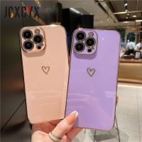 Plating Love Heart Shockproof Soft Phone Case for iPhone 14 13 12 11 Pro Max 15 X XR XS 7 8 Plus Lens Camera Protective Cover