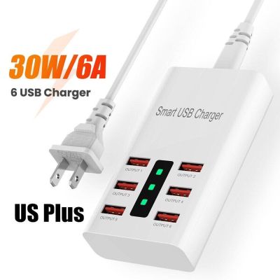 TY ◎สากล6 พอร์ต USBที่ชาร์จเร็วการท่องเที่ยวกำแพงไฟฟ้าการชาร์จอย่างรวดเร็ว EU US Plug Adapter สำหรับ iPhoneSamsung❧