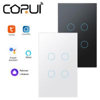 CORUI Tuya WIFI EU US Smart Touch Switch 1/2/3/4 Gang Light Switch Smart Life Remote Control Work With Alexa Google Home Alice Power Points  Switches