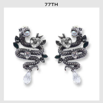 77th-sririta x 77th crystals from Swarovski collection serpent earrings silver smokey crystals ต่างหู ศรีริต้า x 77th คริสตัลสวรอฟสกี้ สีเงิน