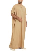 INCERUN 2023ผู้ชาย Jua Thobe อิสลามอาหรับ Kaftan แขนสั้นเสื้อคลุมหลวมตะวันออกกลางย้อนยุคเสื้อคลุมมุสลิม S-5XL เสื้อผ้า