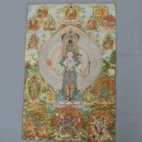 【High-quality】 ภาพวาดผ้าไหมโดยตรงภาพวาดปักลายพระพุทธรูปทิเบต Thangka Tangka Tantric สามสมบัติพระพุทธรูปพันมือ Guanyin ภาพวาดพระพุทธรูปทิเบตเนปาล