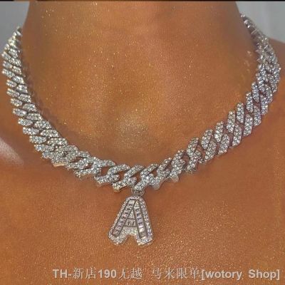 【CW】◙◑  26 Baguette Hip Hop Initial Necklace Jewelry Iced Out Cuban Chain Men for