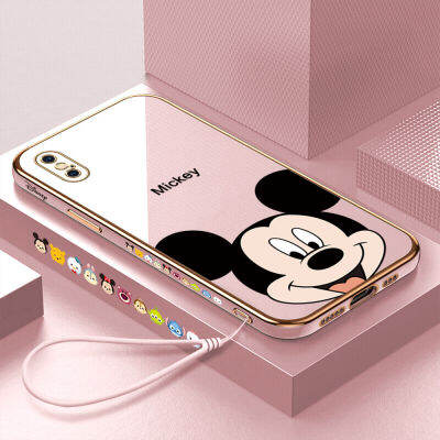 เคสสำหรับโทรศัพท์โทรศัพท์มือถือ7/8 ,7 Plus/ 8 Plus 7 + 8 +,X/xs Max พร้อมสายคล้อง + การ์ตูนเคสมิกกี้ชุบฝาหลังนิ่ม